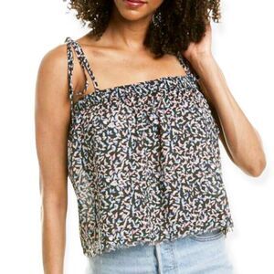 Elan Medium Leaf Print Spaghetti Strap Unfinished Hem Tank Top Multi